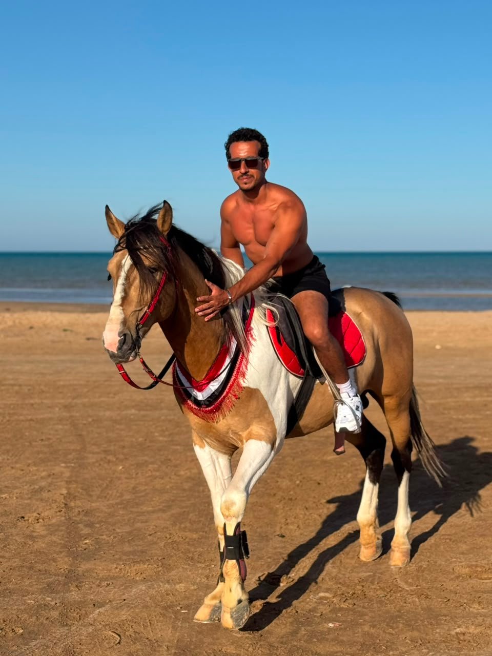 Reiter zu Pferd am Strand des Roten Meeres